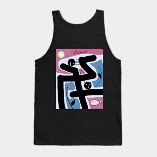 Kids and Black Lines Stick Figure Tank Top